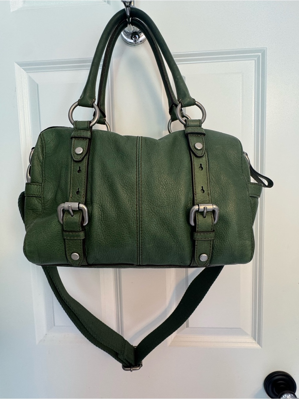 Fossil Green Maddox Leather Satchel with Buckle Accents - Picture 2 of 6